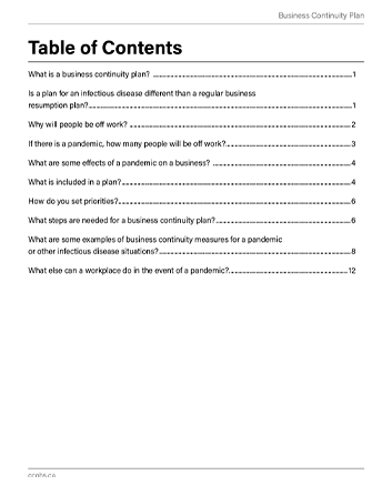 Snapshot of the publication's Table of Contents