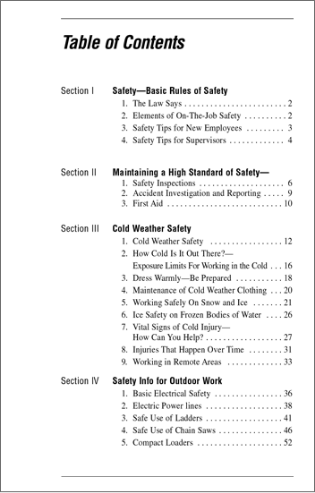 Snapshot of the publication's Table of Contents