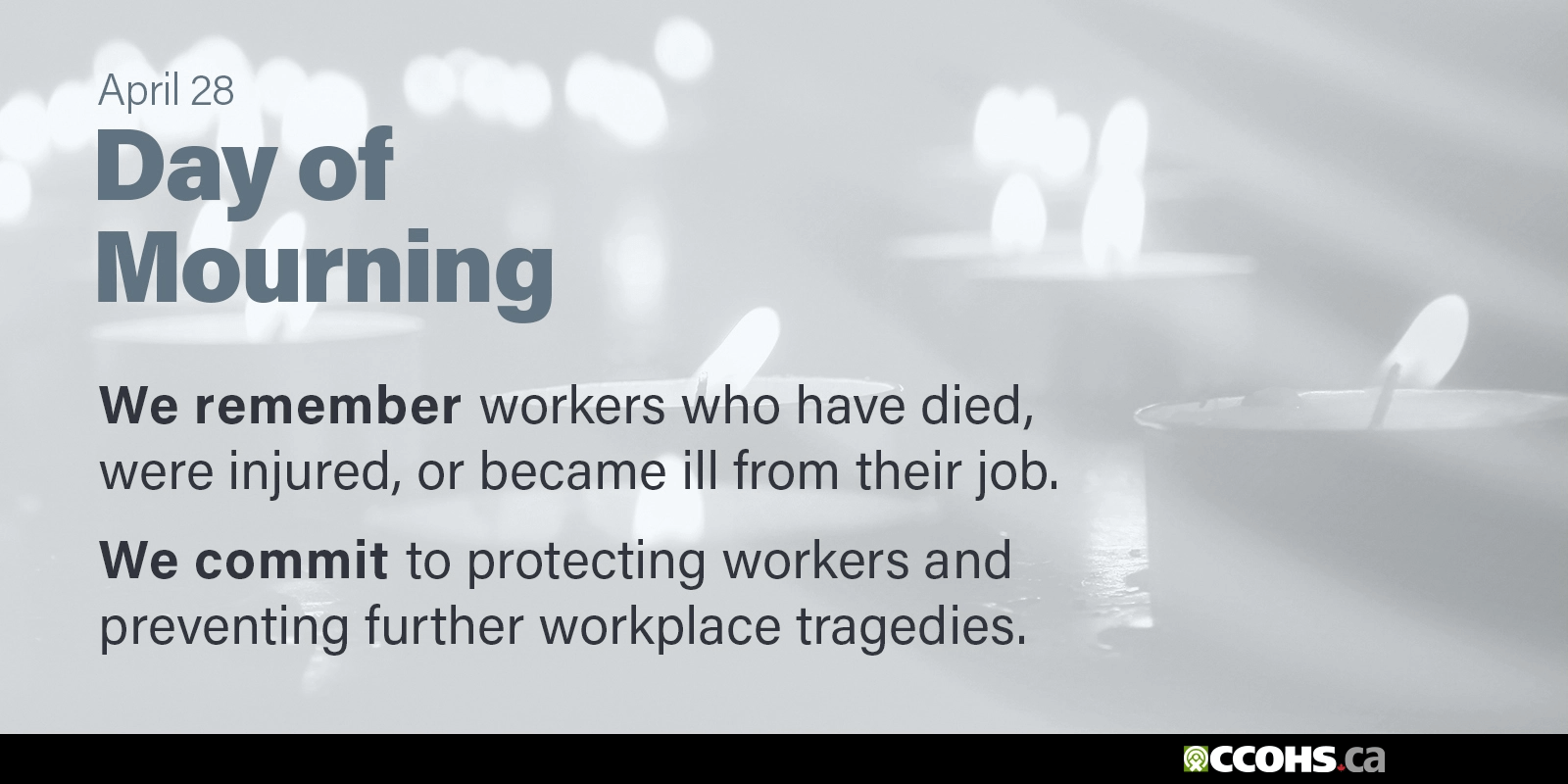 National Day of Mourning. We remember workers who have died, were injured, or became ill from their job. We commit to protecting
      workers and preventing further workplace tragedies.