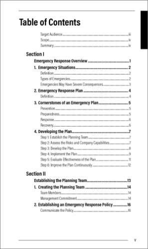 Snapshot of the publication's Table of Contents