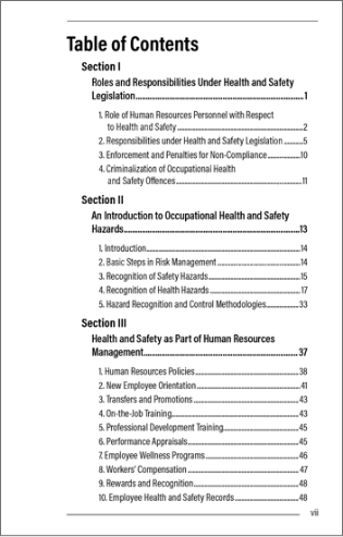 Snapshot of the publication's Table of Contents