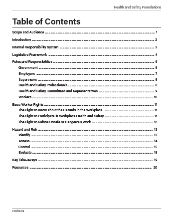 Snapshot of the publication's Table of Contents