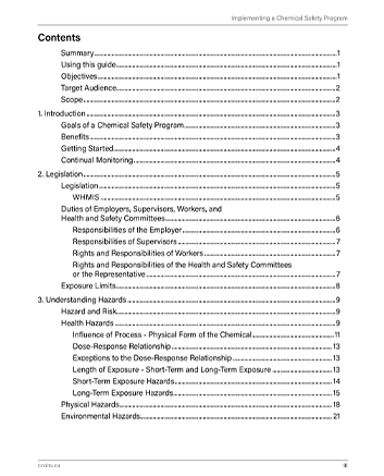 Snapshot of the publication's Table of Contents