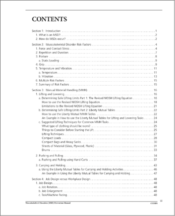 Snapshot of the publication's Table of Contents