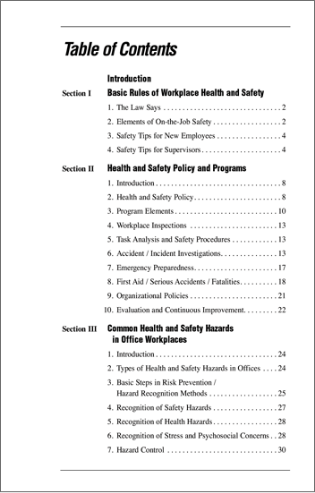 Snapshot of the publication's Table of Contents