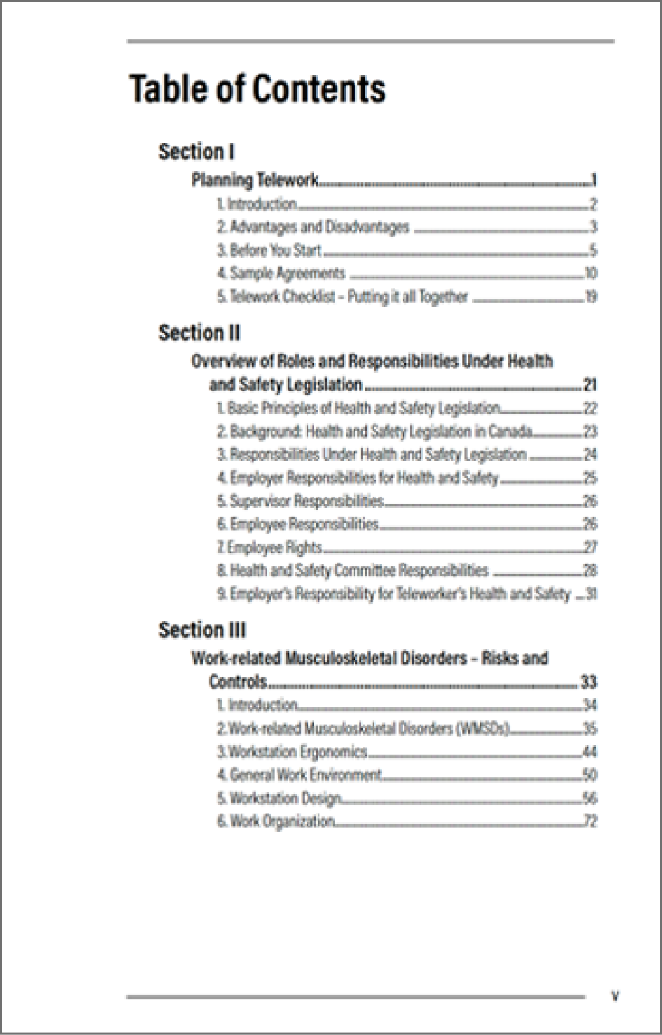 Snapshot of the publication's Table of Contents