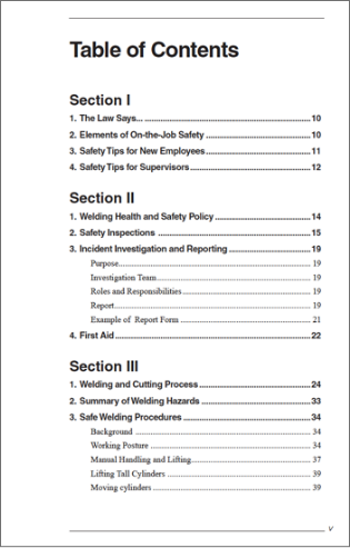 Snapshot of the publication's Table of Contents