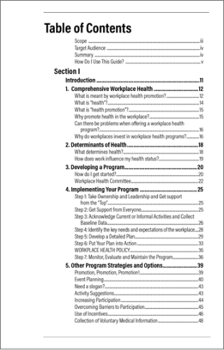 Snapshot of the publication's Table of Contents